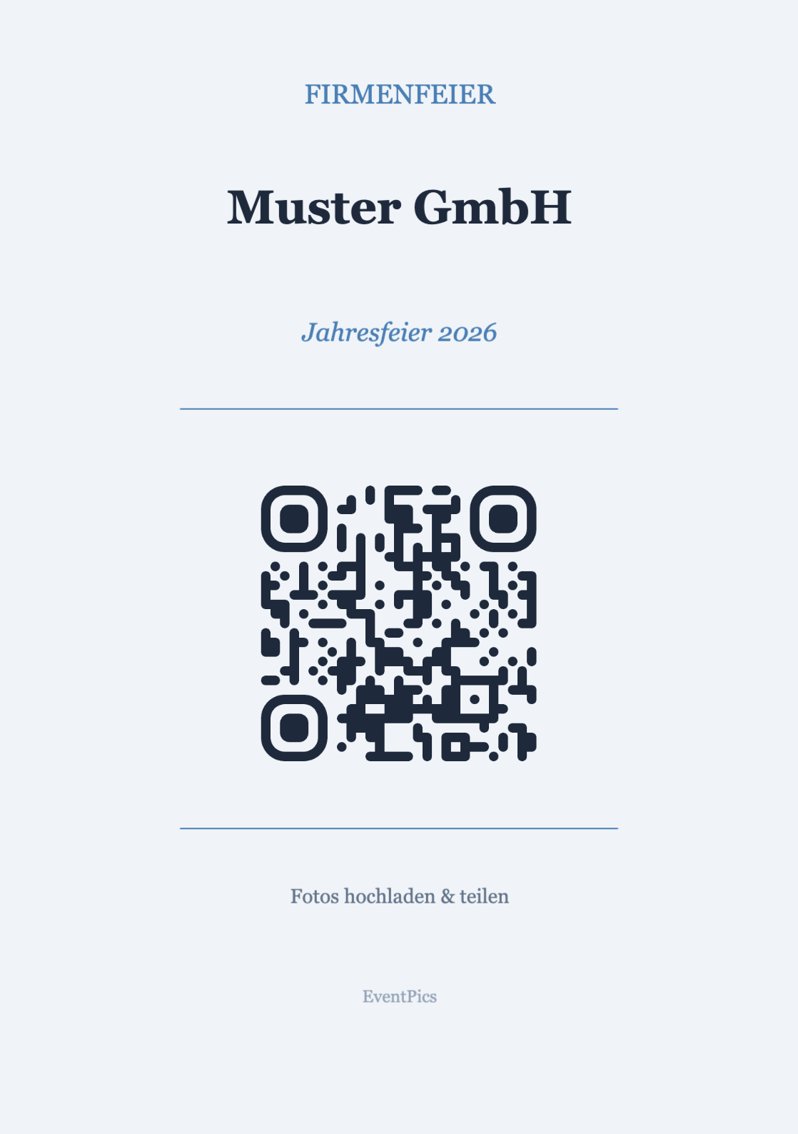 Firmenfeier QR-Code Aufsteller Vorlage – Professional A5 Hochformat
