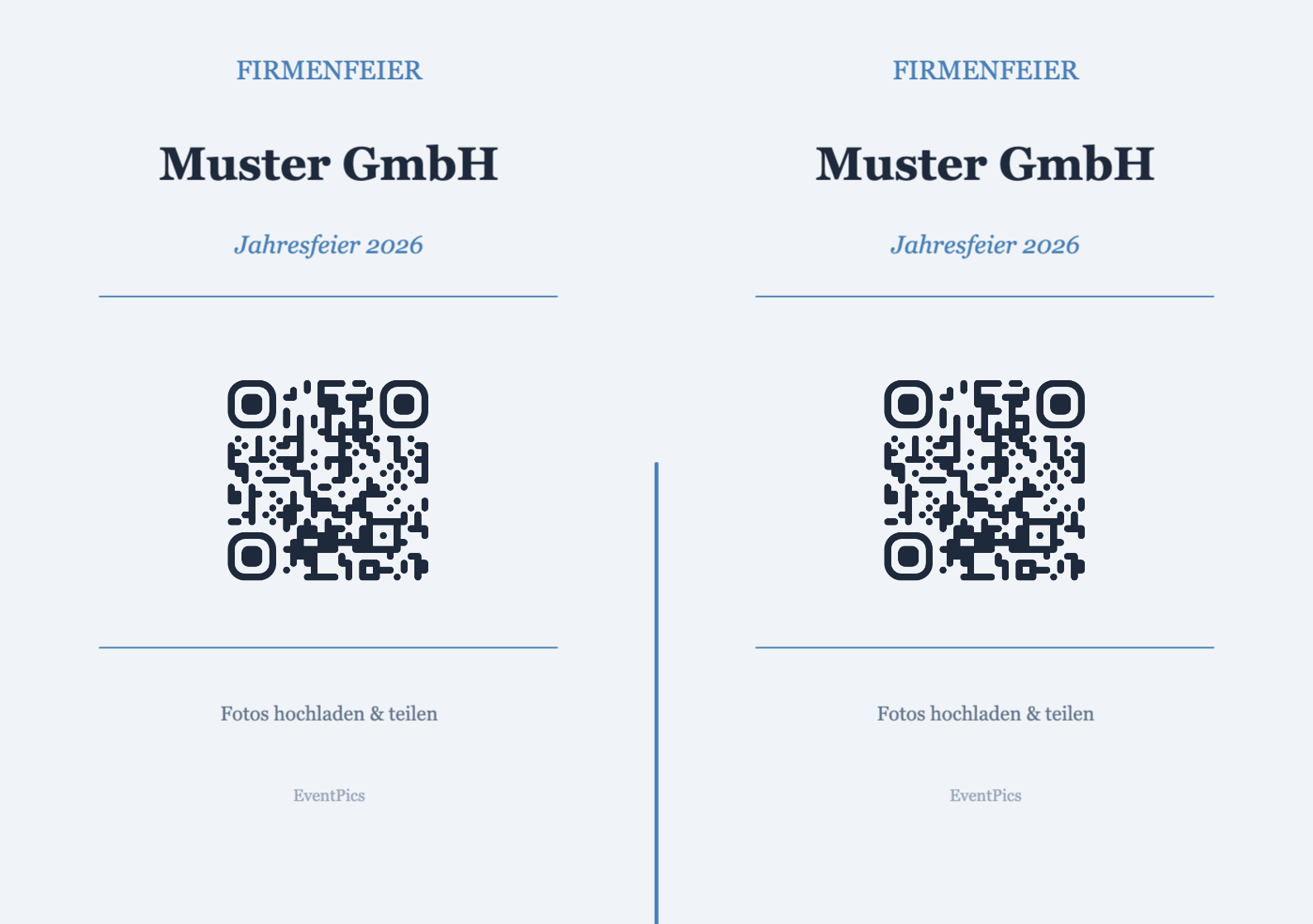 Firmenfeier QR-Code Aufsteller Vorlage – Professional A5 Querformat