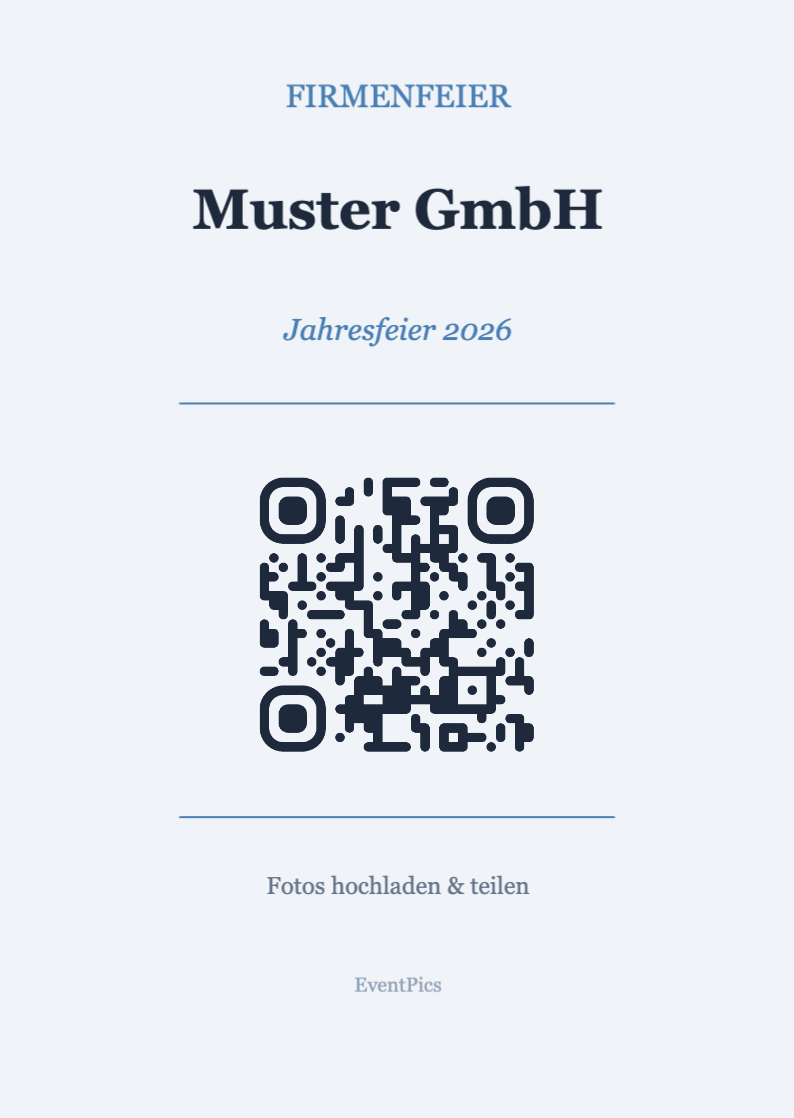 Firmenfeier QR-Code Aufsteller Vorlage – Professional A6 Hochformat