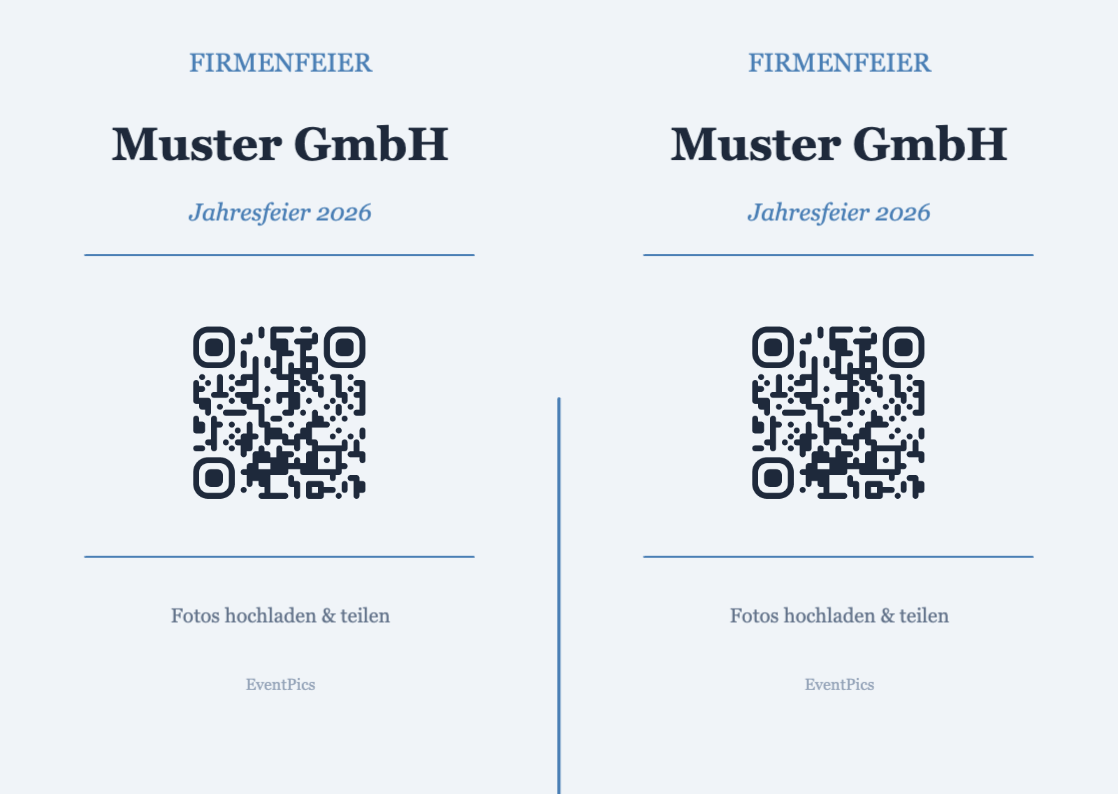 Firmenfeier QR-Code Aufsteller Vorlage – Professional A6 Querformat