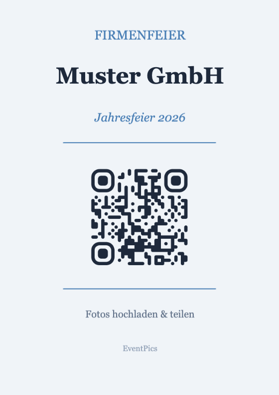 Firmenfeier QR-Code Aufsteller Vorlage – Professional A7 Hochformat