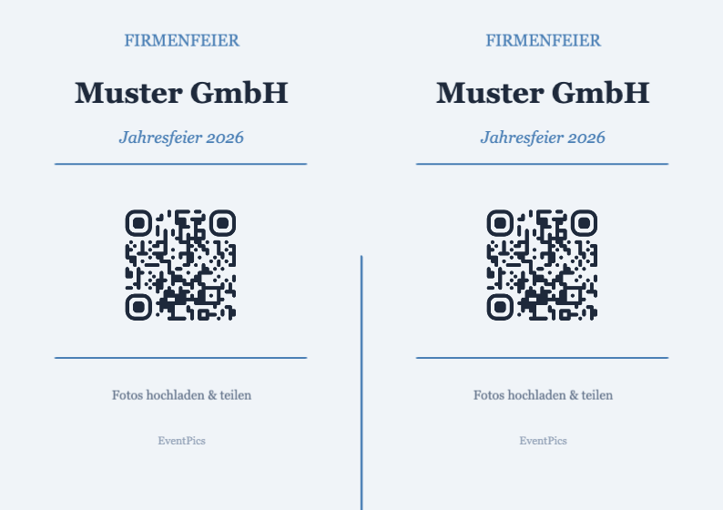 Firmenfeier QR-Code Aufsteller Vorlage – Professional A7 Querformat