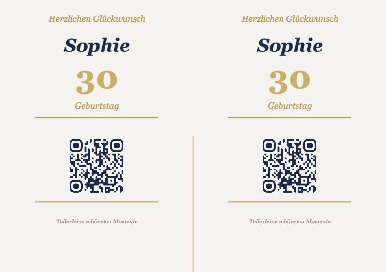 Geburtstag QR-Code Aufsteller Vorlage – Elegant A7 Querformat