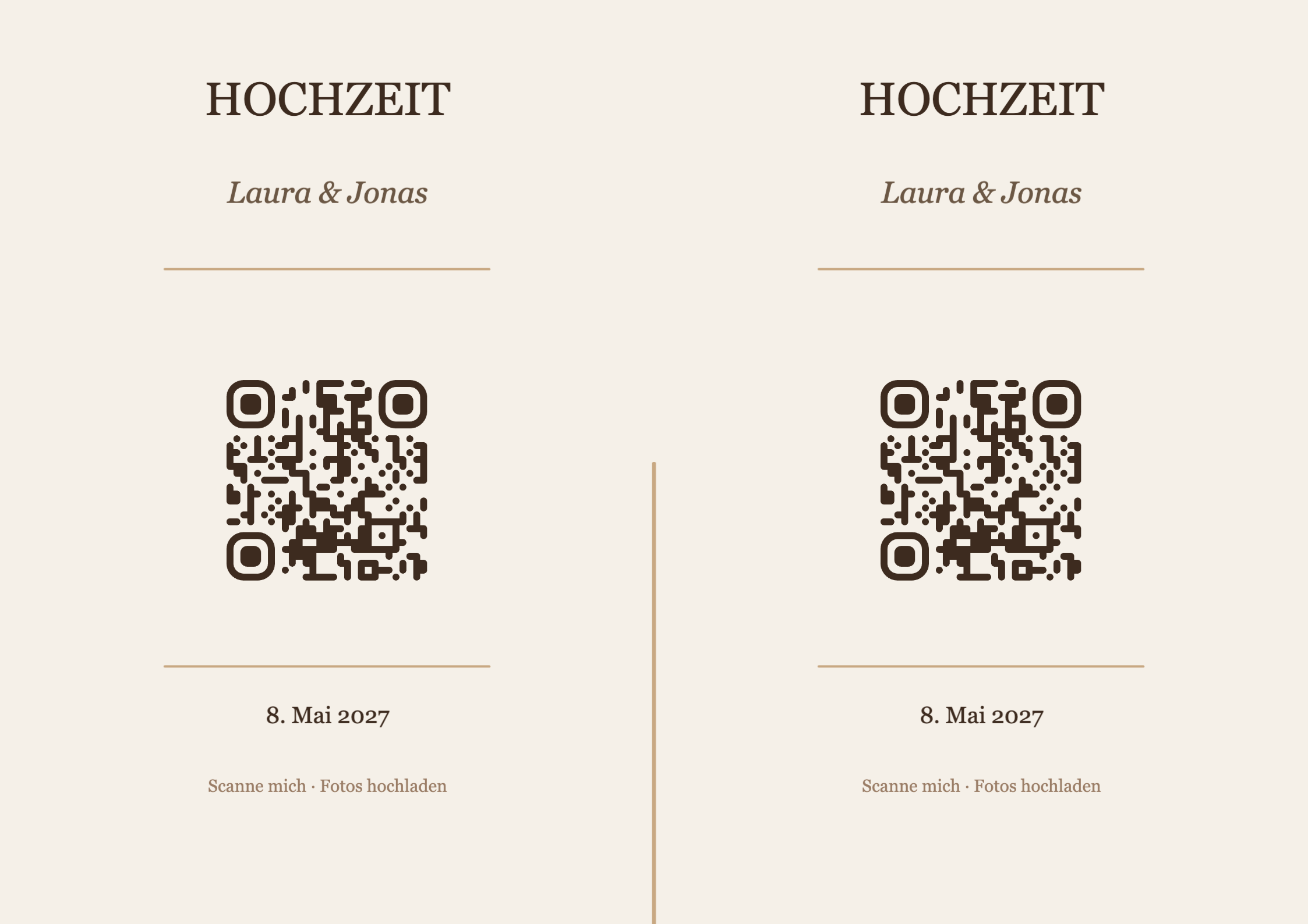Hochzeit QR-Code Tischkarte Vorlage – Elegant A4 Querformat