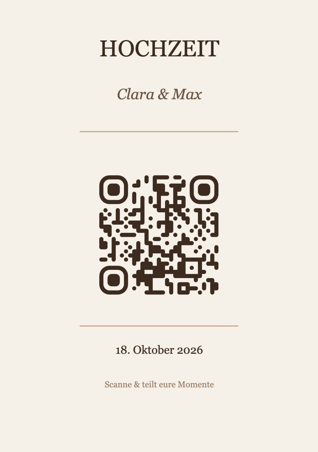 Hochzeit QR-Code Tischkarte Vorlage – Elegant A5 Hochformat