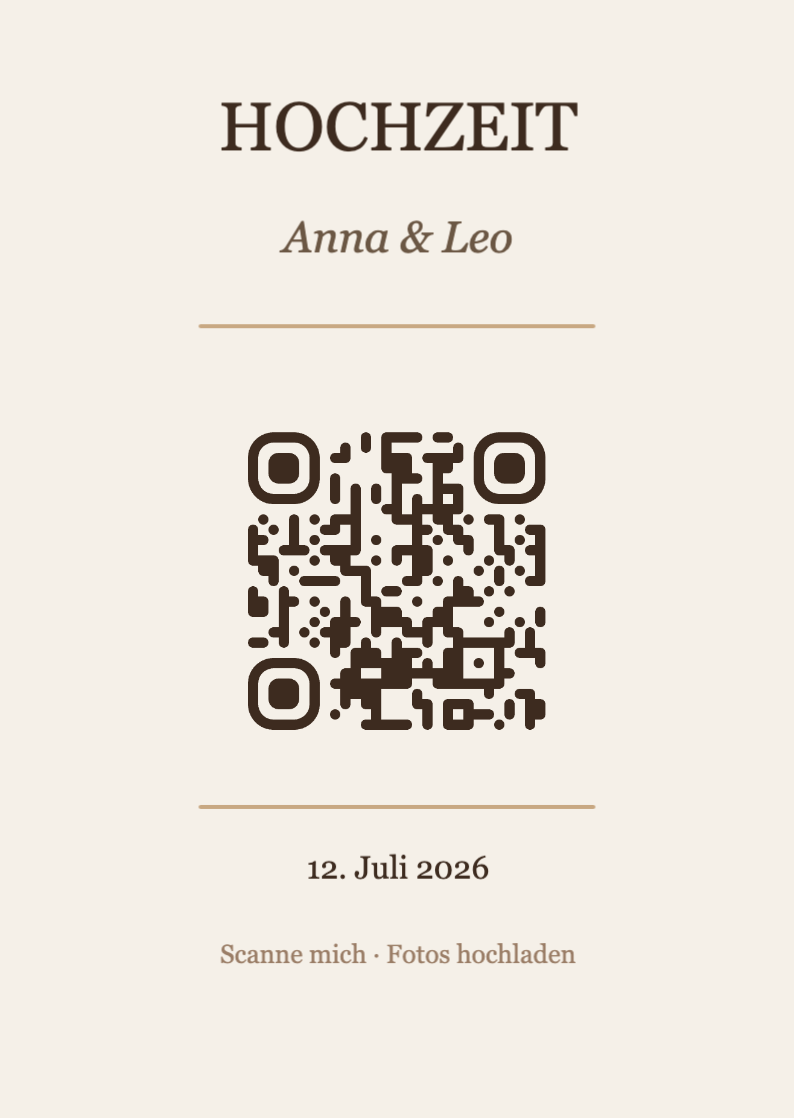 Hochzeit QR-Code Tischkarte Vorlage – Elegant A6 Hochformat