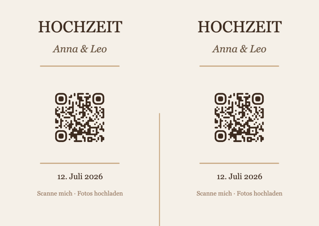 Hochzeit QR-Code Tischkarte Vorlage – Elegant A6 Querformat