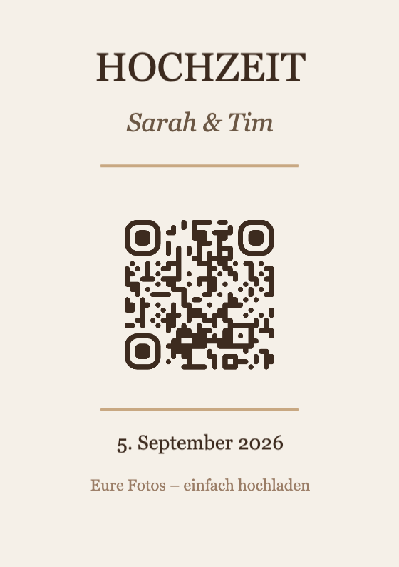 Hochzeit QR-Code Tischkarte Vorlage – Elegant A7 Hochformat