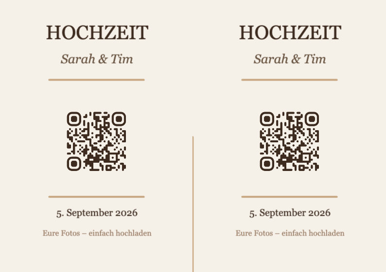 Hochzeit QR-Code Tischkarte Vorlage – Elegant A7 Querformat
