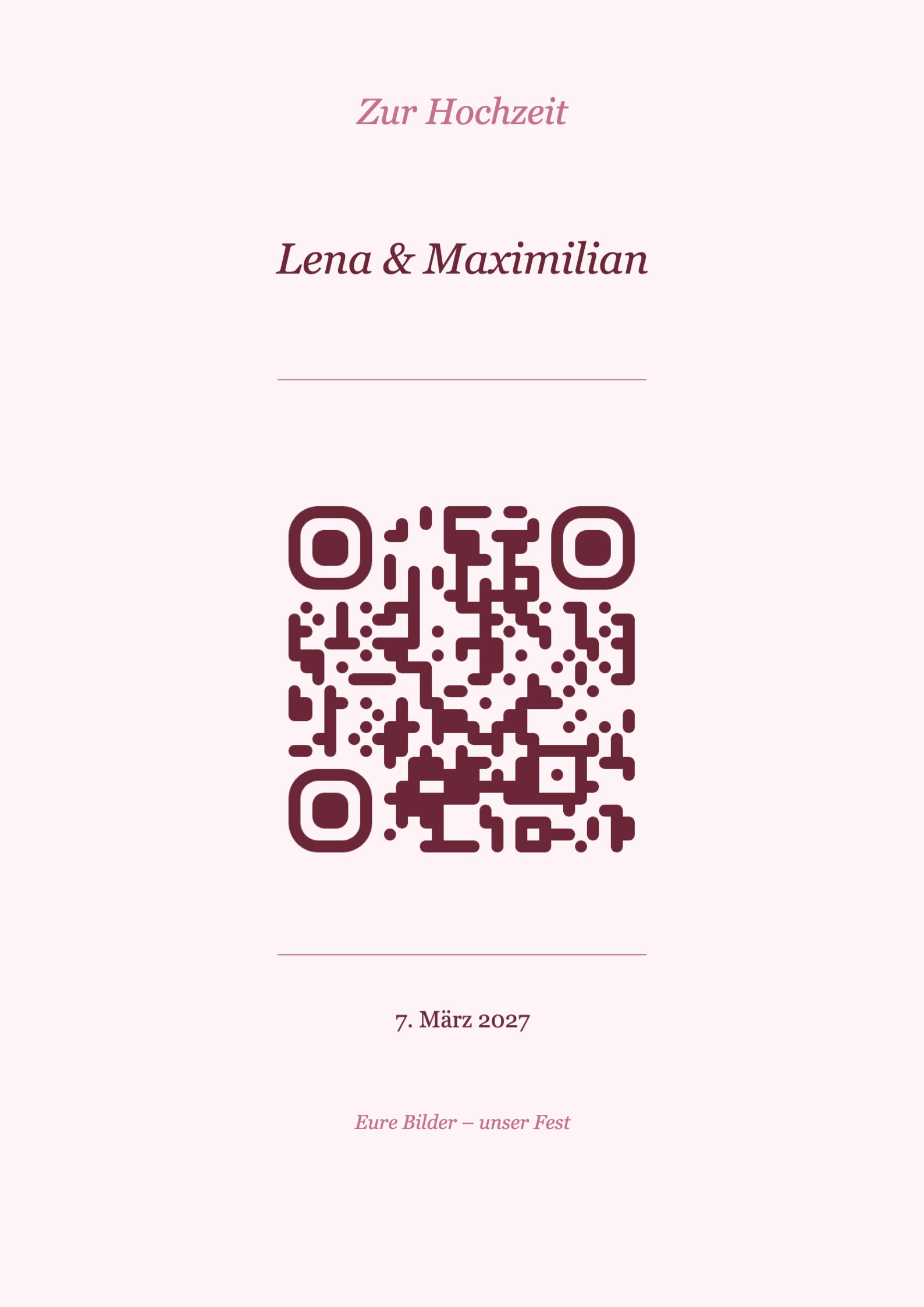 Hochzeit QR-Code Tischkarte Vorlage – Romantisch A4 Hochformat