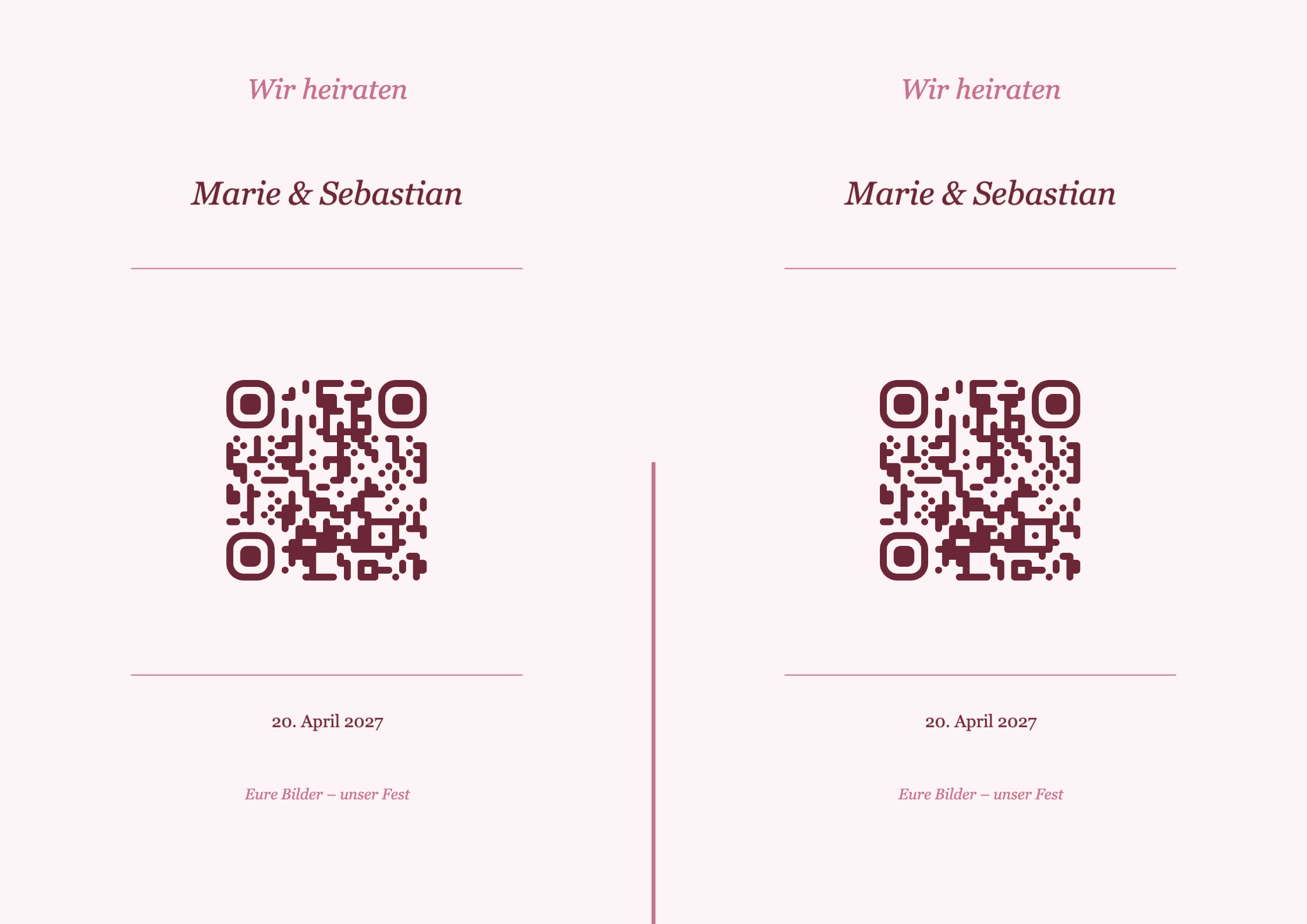 Hochzeit QR-Code Tischkarte Vorlage – Romantisch A4 Querformat