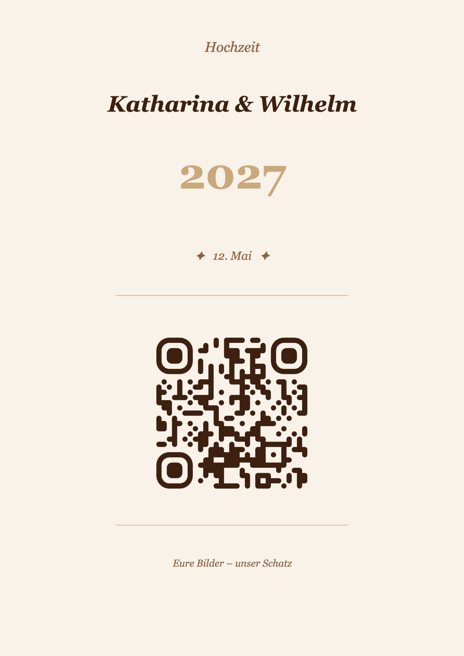 Hochzeit QR-Code Tischkarte Vorlage – Vintage A4 Hochformat