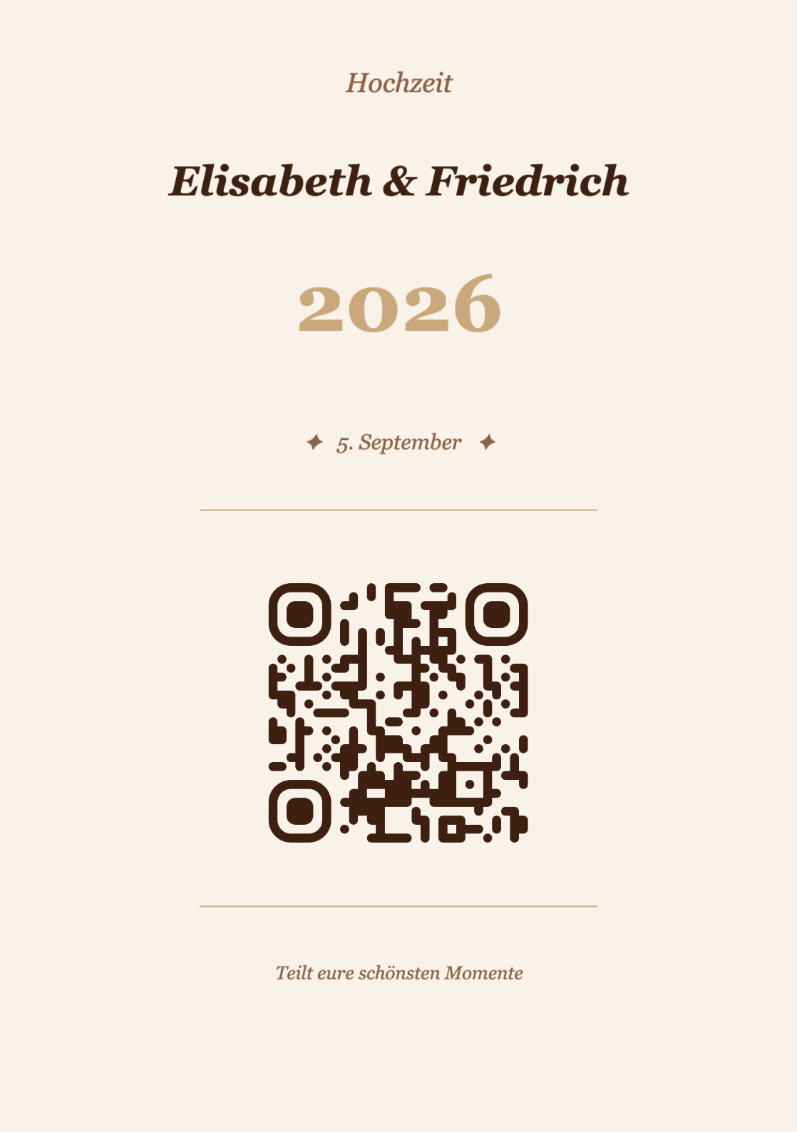 Hochzeit QR-Code Tischkarte Vorlage – Vintage A5 Hochformat