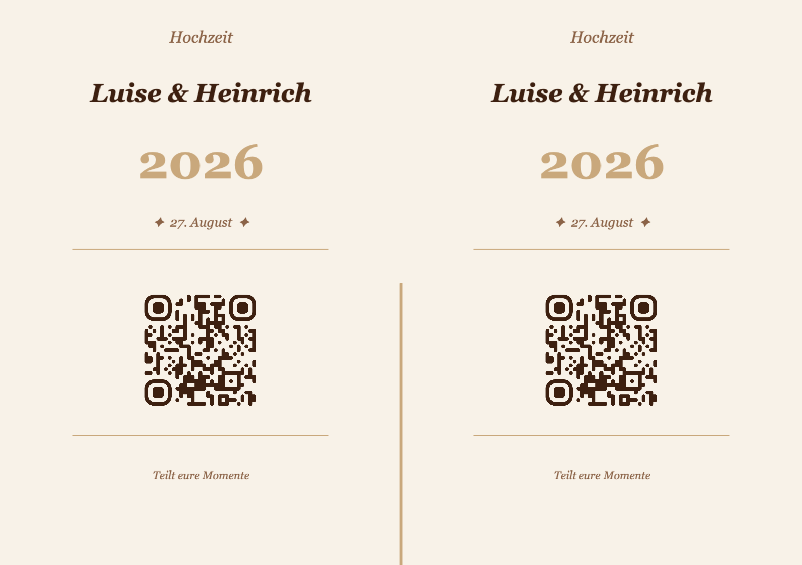 Hochzeit QR-Code Tischkarte Vorlage – Vintage A5 Querformat