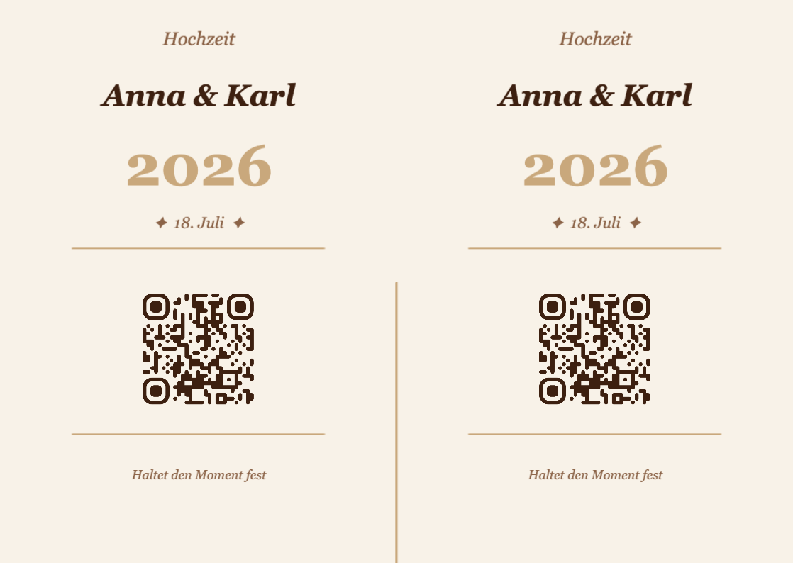 Hochzeit QR-Code Tischkarte Vorlage – Vintage A6 Querformat