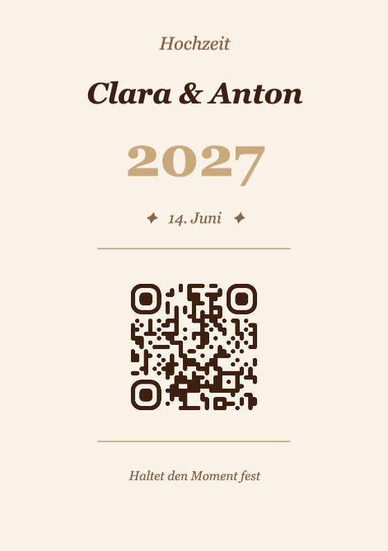 Hochzeit QR-Code Tischkarte Vorlage – Vintage A7 Hochformat