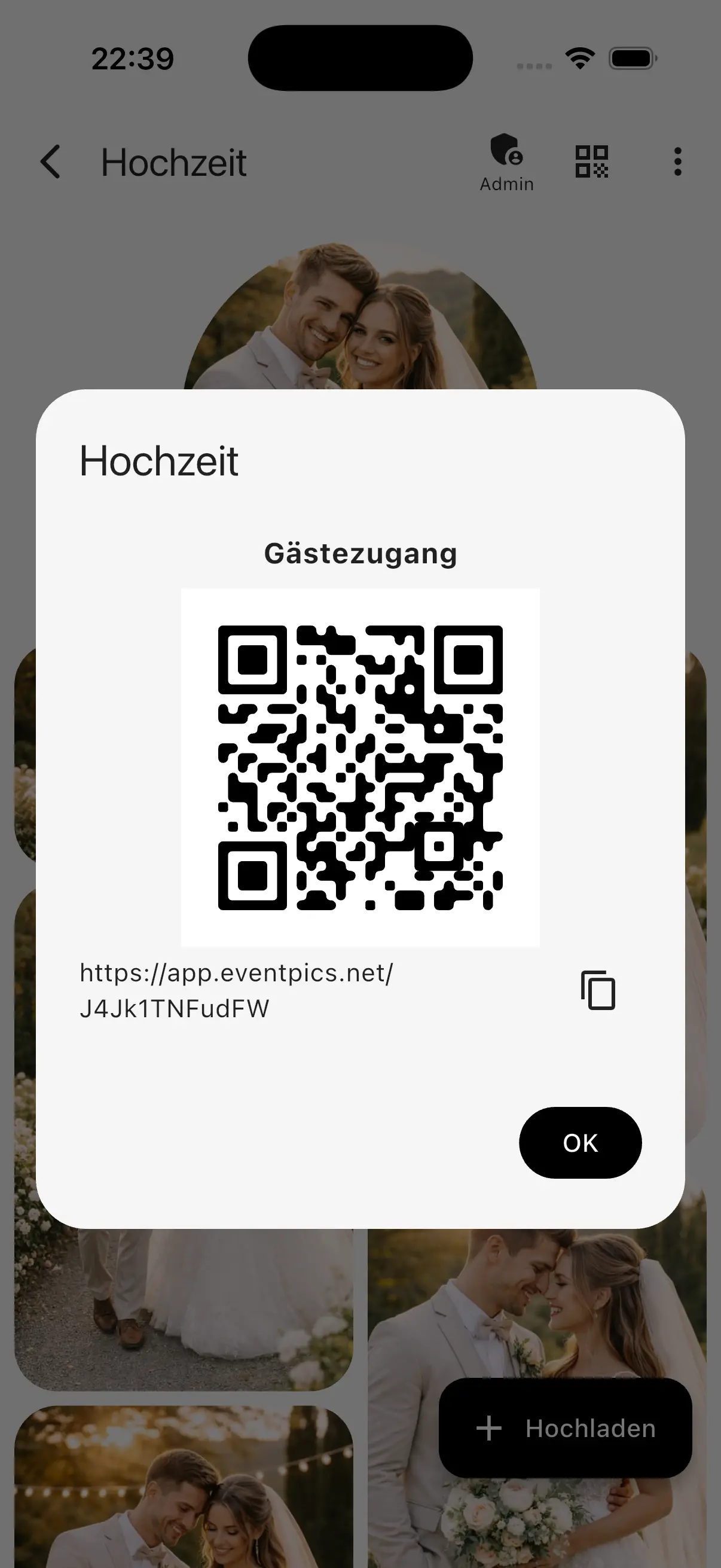 EventPics: QR-Code für Gästezugang anzeigen und teilen